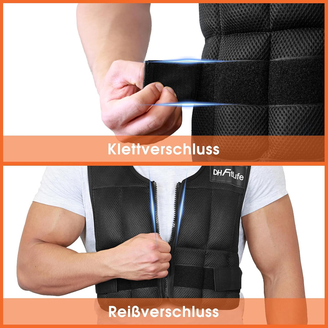 DH FitLife Verstellbare Gewichtsweste 10/20/30KG zum Muskelaufbau u. Krafttraining | Weighted Vest |