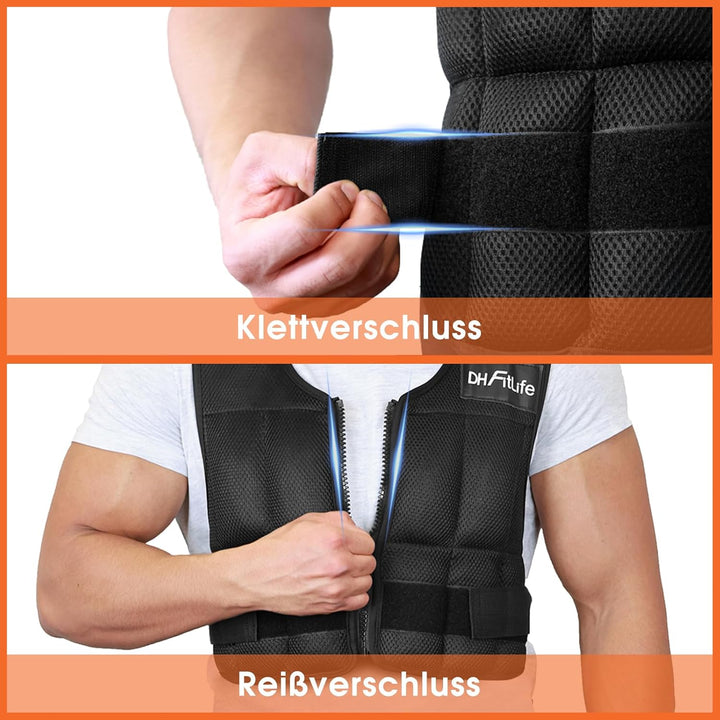 DH FitLife Verstellbare Gewichtsweste 10/20/30KG zum Muskelaufbau u. Krafttraining | Weighted Vest |
