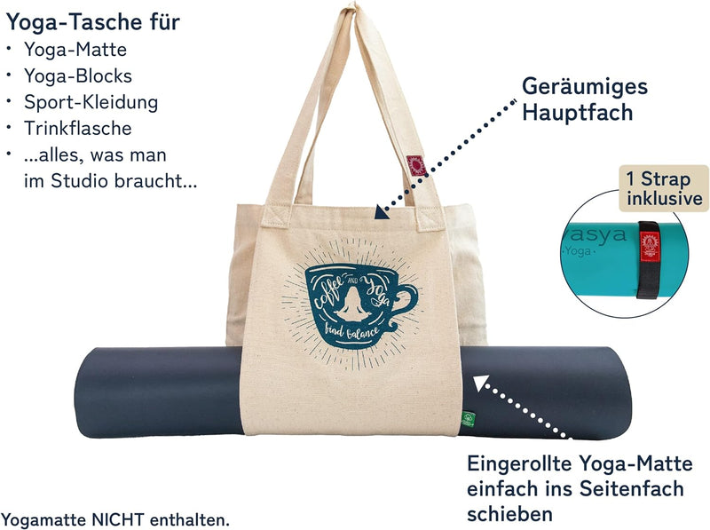 Divasya Yoga-Tasche: geräumige Yogamatten-Tasche aus 100% Bio-Baumwolle, mit Seitentasche für die Yo