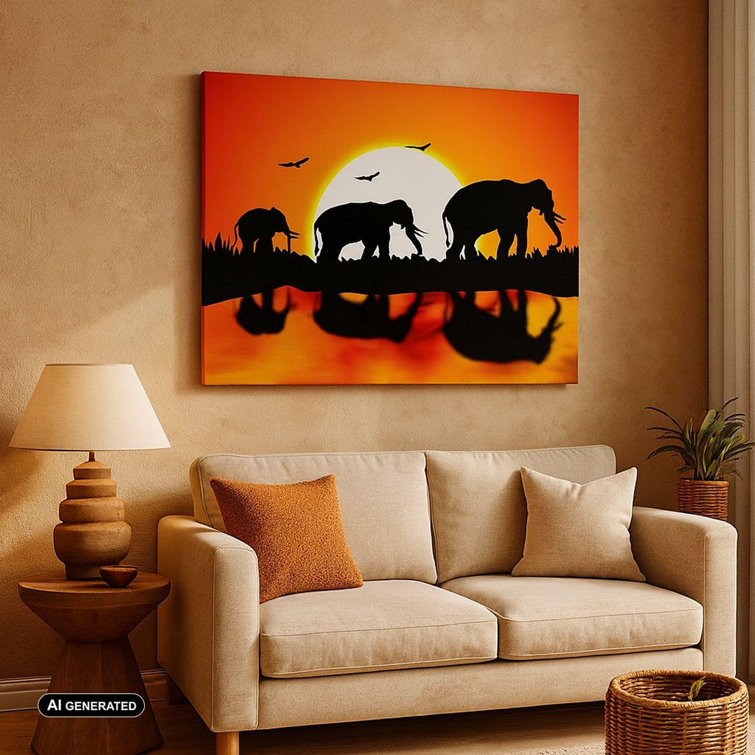 Bilder auf Leinwand 100x70cm Leinwandbild Tiere Afrikaner Elefanten Natur Gross Wanddeko Bild Schlaf