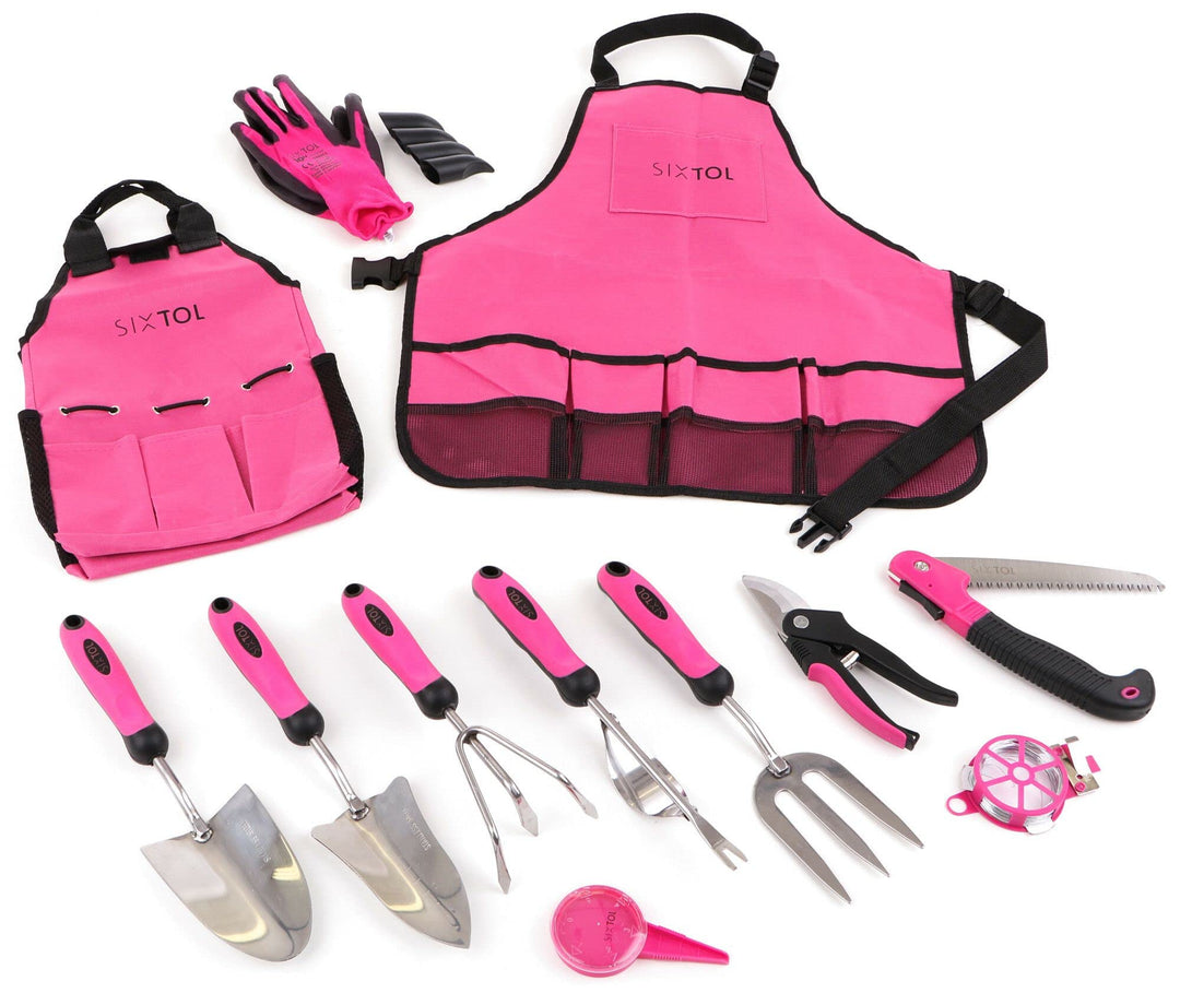 SIXTOL Garden PINK 12 Gartenwerkzeug Set | 12 STK. Garten Zubehör aus Edelstahl | Praktische Gartens