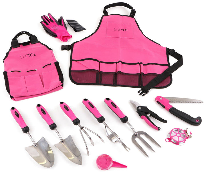 SIXTOL Garden PINK 12 Gartenwerkzeug Set | 12 STK. Garten Zubehör aus Edelstahl | Praktische Gartens