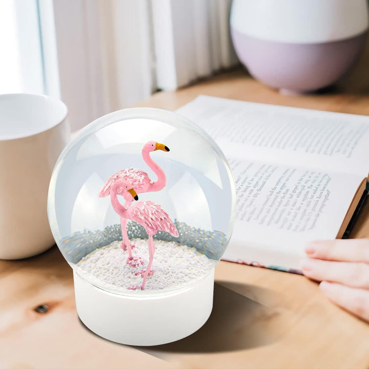 Mingfuxin Flamingo Schneekugel Kristallkugel mit weissem Sockel, weisse Flocken, Glas-Schneekugel Fl
