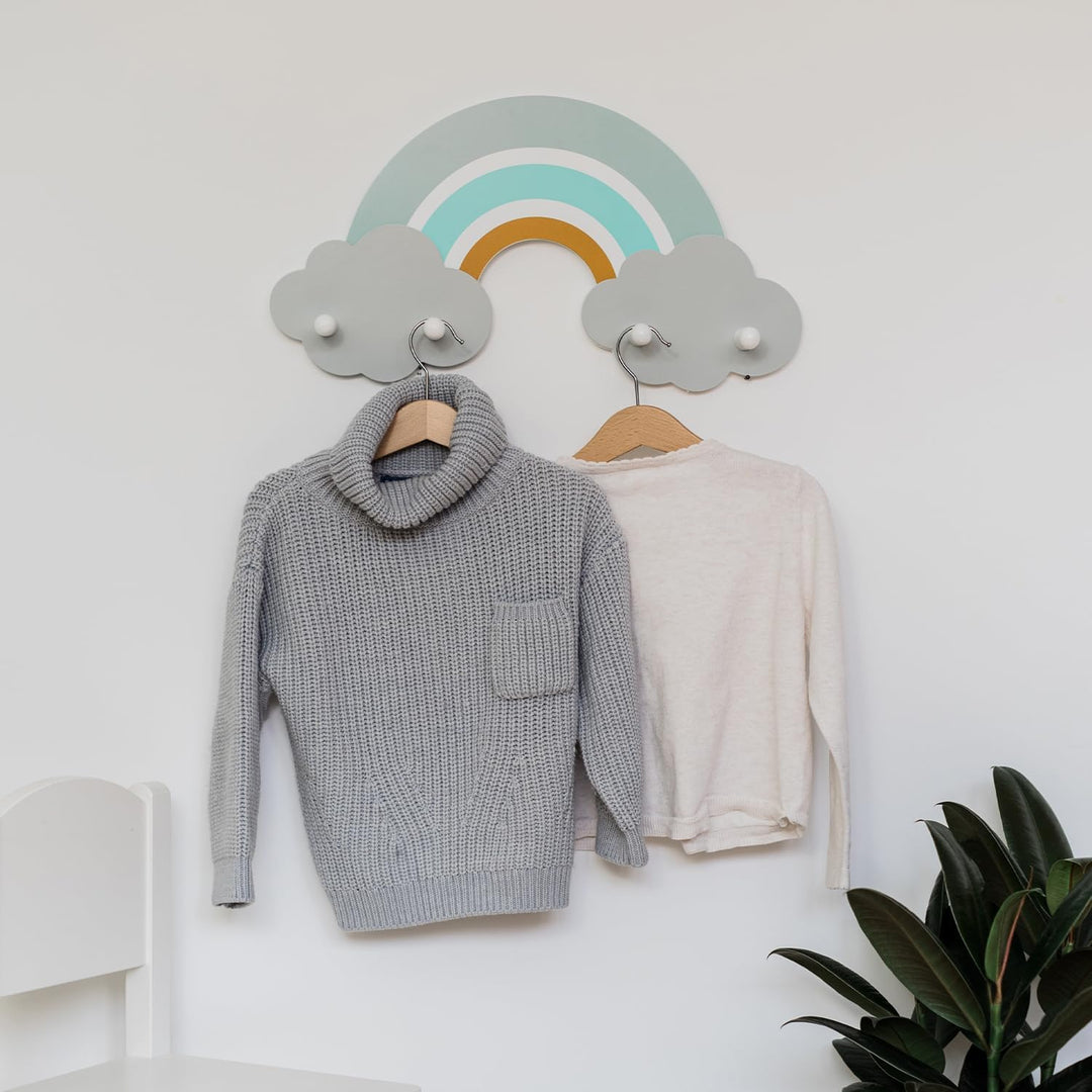 Kindsgut Regenbogen-Garderobe für Babys und Klein-Kinder aus Holz, hochwertige Garderobe mit 4 Haken