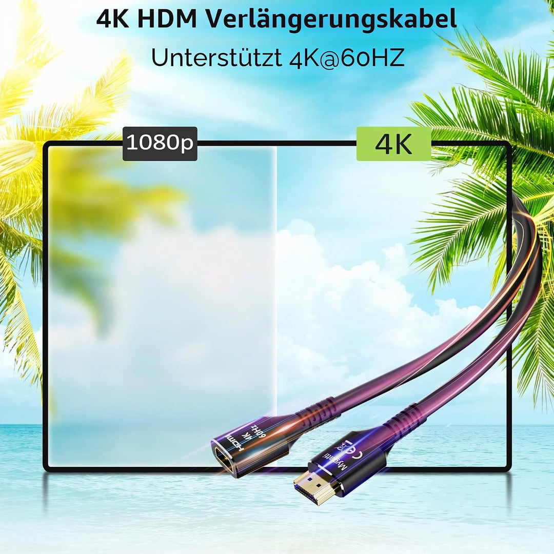 HDMI 2.0 Verlängerungskabel(10 Meter),HDMI Stecker auf Buchse 4K@60Hz, HDMI Kabel, HDMI Extender,kom