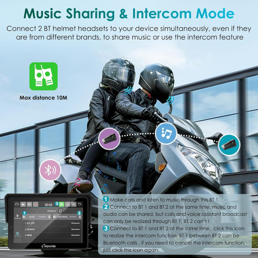 Carpuride W502S PRO Motorrad-GPS, kabelloses Carplay/Android Auto, Wasserdichter 5-Zoll-Motorrad-Tou