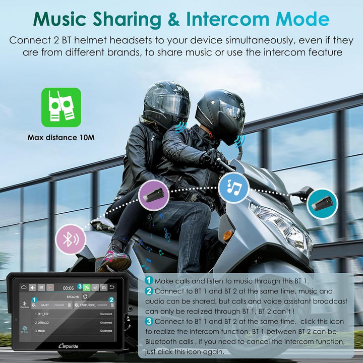 Carpuride W502S PRO Motorrad-GPS, kabelloses Carplay/Android Auto, Wasserdichter 5-Zoll-Motorrad-Tou