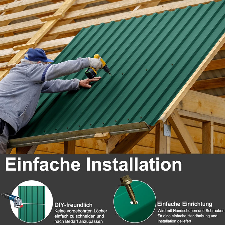 12x Trapezblech Profilblech 115 x 45 cm = 6,2 m² Grün – Verzinkt, Wetterfest & Korrosionsbeständig,