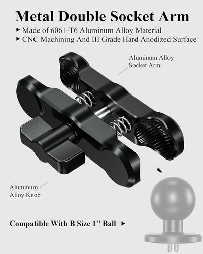 BRCOVAN Aluminiumlegierung Doppelsockelarm (Mittlerer Arm) Kompatibel mit RAM Mounts B Grösse 1 Zoll