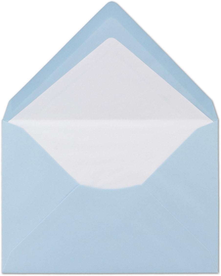 50 Briefumschläge Hellblau - DIN C6 - gefüttert mit weissem Seidenpapier - 80 g/m² - 11,4 x 16,2 cm