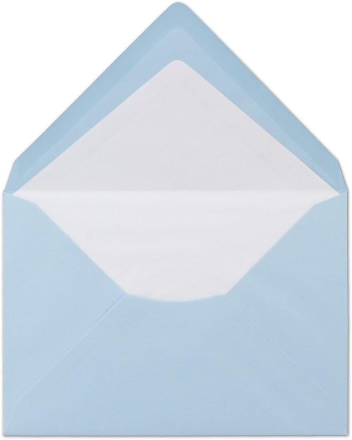 50 Briefumschläge Hellblau - DIN C6 - gefüttert mit weissem Seidenpapier - 80 g/m² - 11,4 x 16,2 cm
