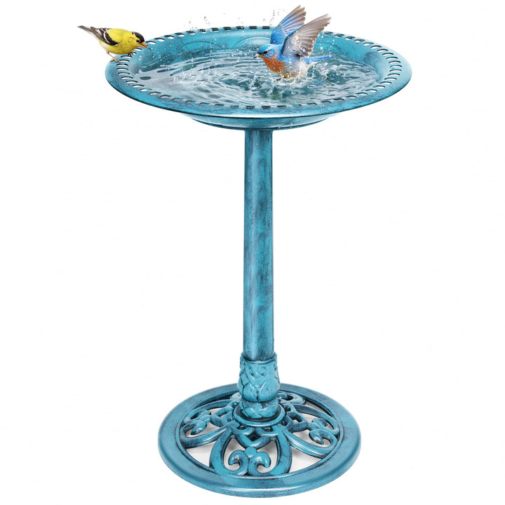 VIVOHOME Vogeltränke 71cm hoch Polyresin leicht antike Optik für Aussenbereich Blau, Blau