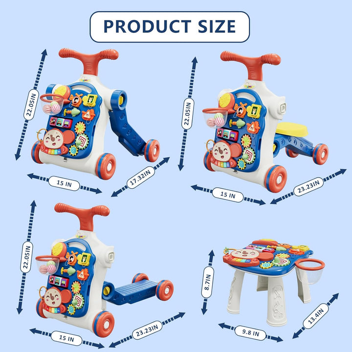 HYES 5 in 1 Lauflernwagen, Baby Spiel und Lauflernhilfe mit Musik und Abnehmbarem Spielboard, Laufwa