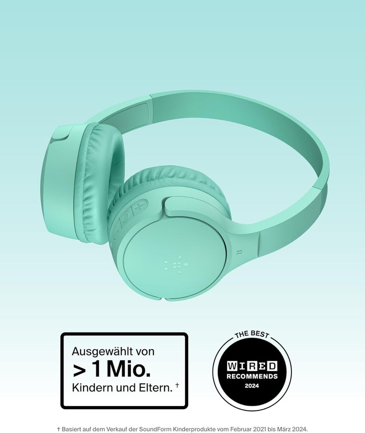 Belkin SoundForm Mini kabelloser Kinderkopfhörer mit integriertem Mikrofon und lustigen Aufklebern,
