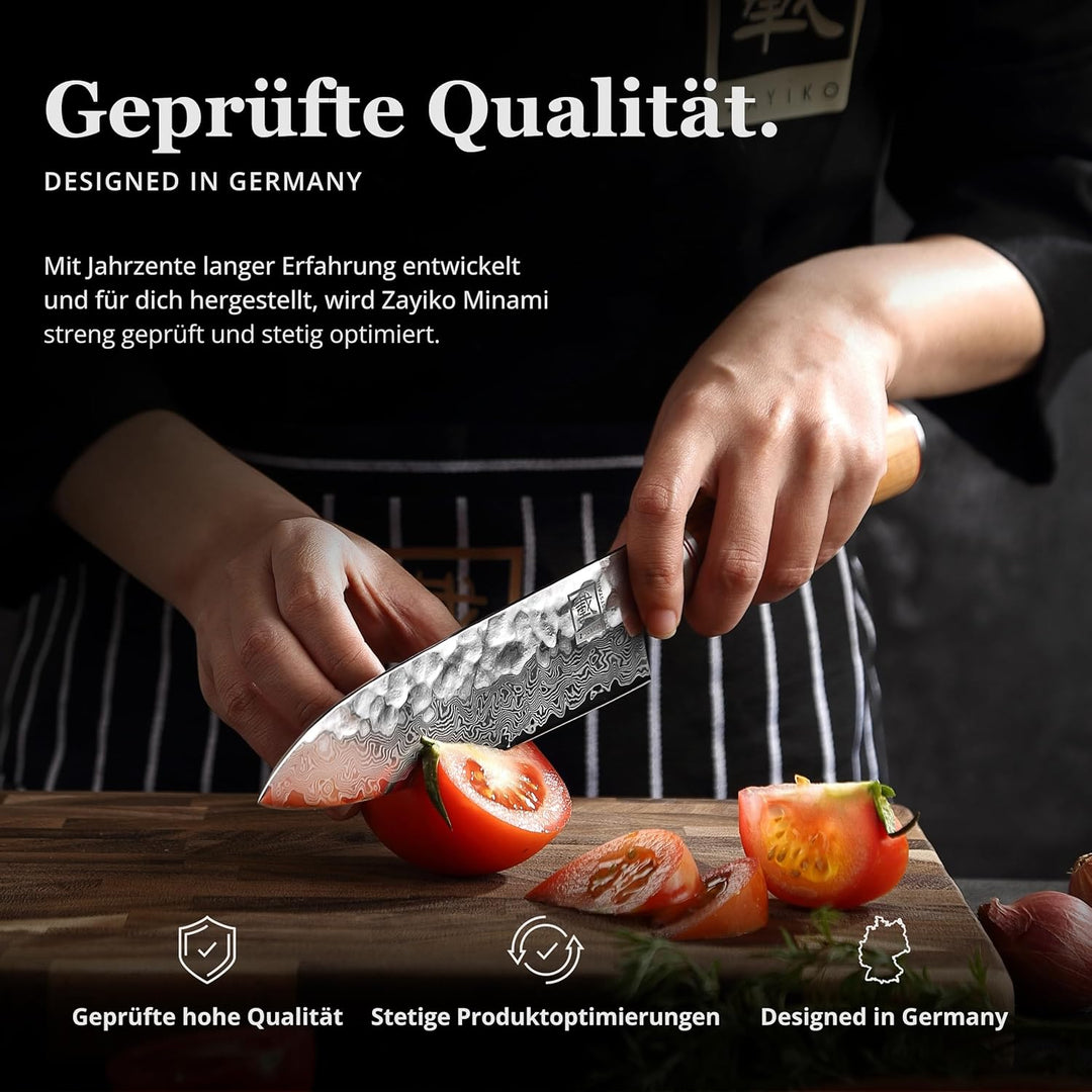 Zayiko Olive Damastmesser Santoku Messer 17,50cm Klinge extrem scharf aus 67 Lagen I Damast Küchenme