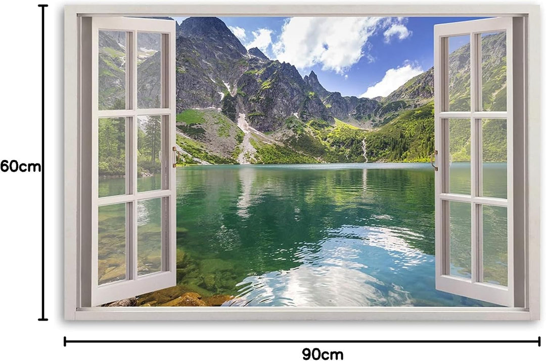 Feeby Leinwand Bilder - Fensterblick Natur- 90x60 cm- Deko Wohnzimmer - Wandbilder Schlafzimmer - De