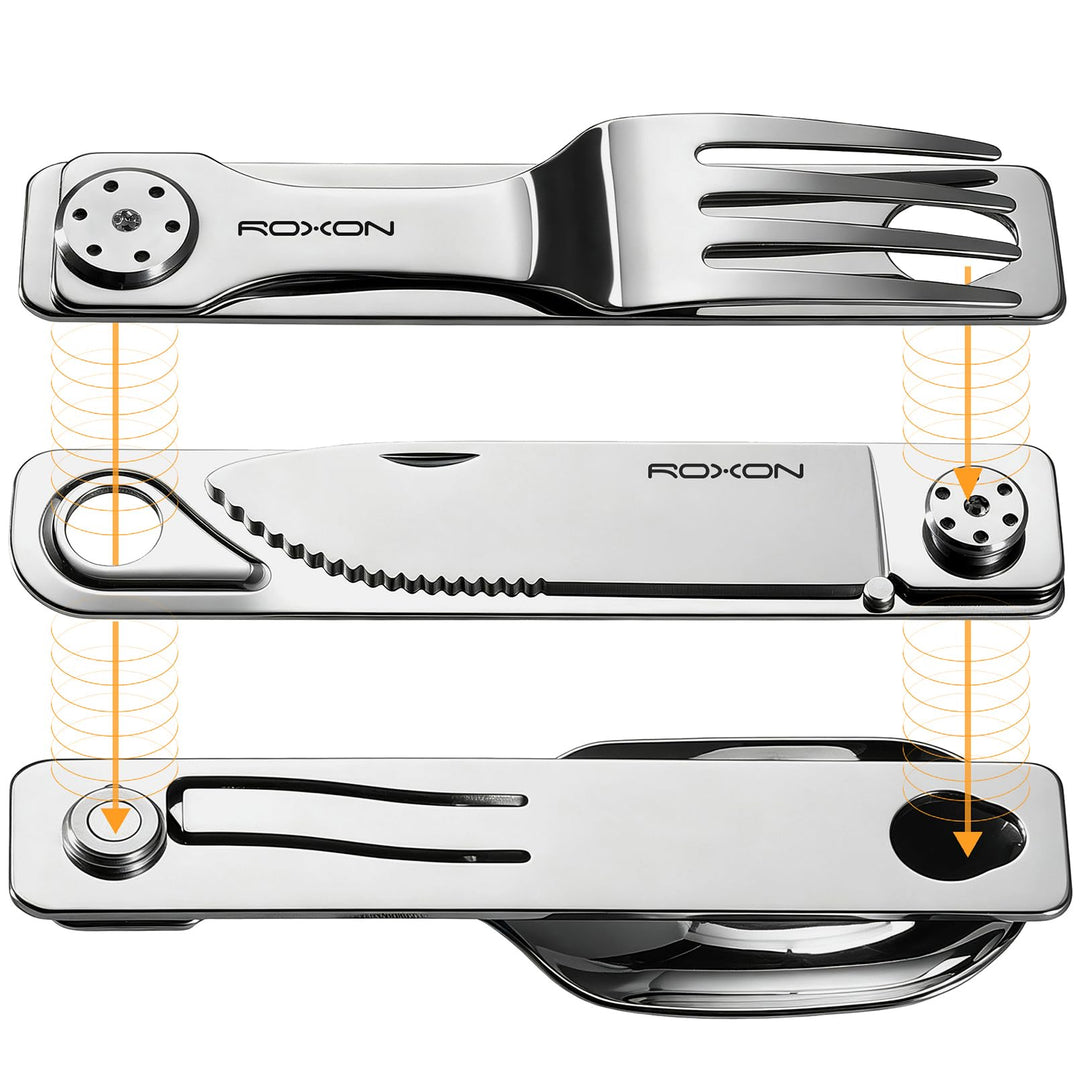 ROXON C1S 3 in 1 Camping Utensils Detachable Cutlery Knife Spoon Frok for Outdoor Camping Hiking, Ed
