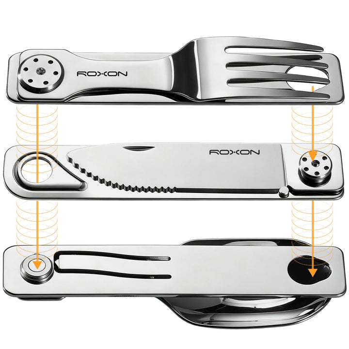ROXON C1S 3 in 1 Camping Utensils Detachable Cutlery Knife Spoon Frok for Outdoor Camping Hiking, Ed