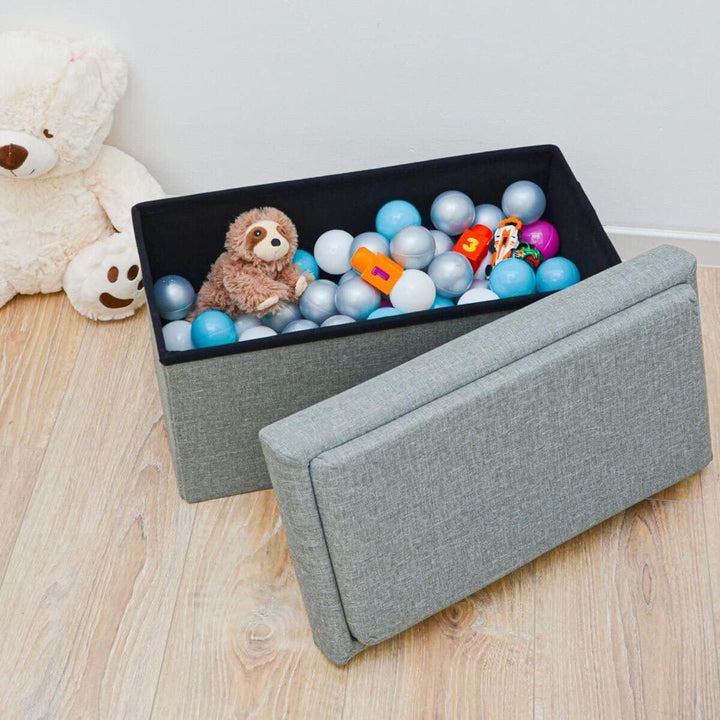 DuneDesign Kinder Aufbewahrungsbox mit Bauplatte im Deckel - 53x27x30 Sitzbank - Baustein Spieltisch