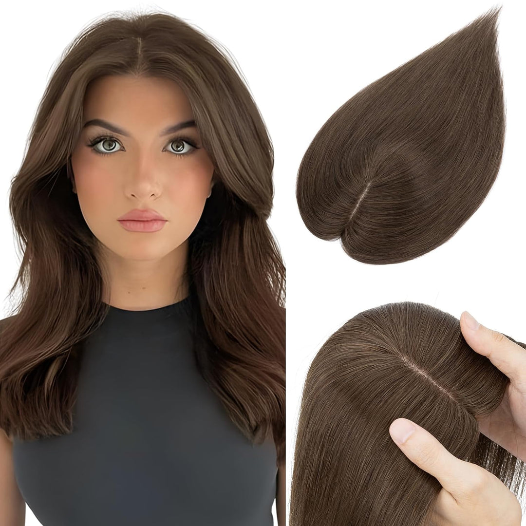 Elailite Topper Echthaar Damen, Topper Clip in Toupet Frauen, Seide Basis 130% Dichte Remy Silk Base