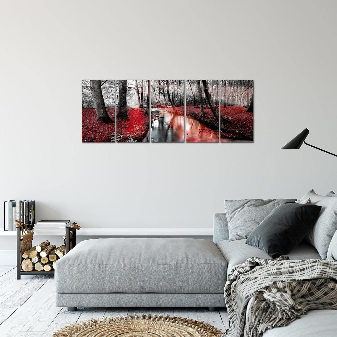 Runa Art Bild Wald Landschaft Wandbilder auf Vlies Leinwand 5 Teilig Wanddekoration Schlafzimmer Woh