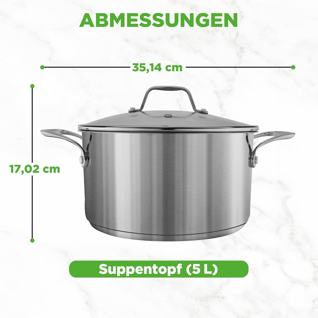 NutriChef Kochtopf Gross, 6L- Ø 35cm, Suppentopf Edelstahl Induktion für Alle Herdarten Geeignet, Ko