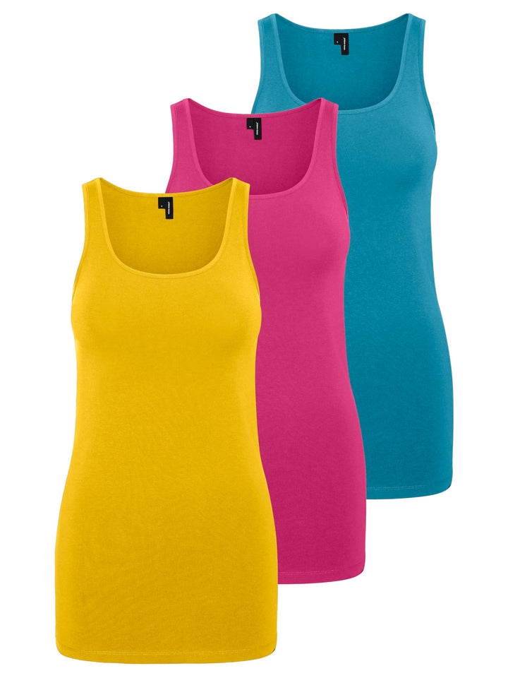 VERO MODA Damen VMMAXI My Soft Long Tank TOP GA S 3er Pack (Bumblebee, Cabaret, Caneel Bay), S 3er P
