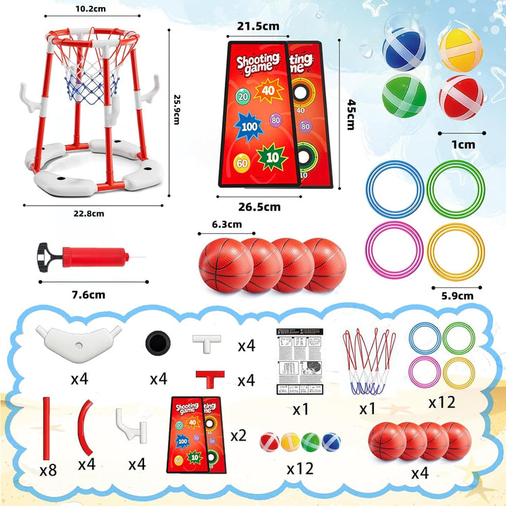 Ronronner 3-in-1 Pool Basketballkorb für Den Pool, Pool Spielzeug mit Sticky Ball Toss & Ring Toss,