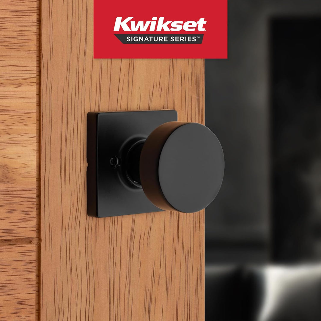 Kwikset 97402-854 Pismo Türknauf mit Schlüssel und SmartKey-Sicherheit, rund, Eisen-Schwarz Square S