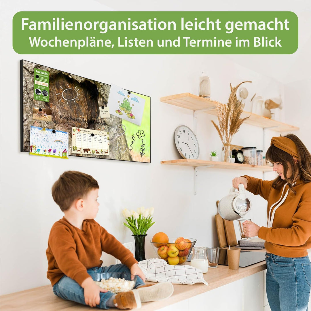 banjado Magnettafel schwarz 78 x 37cm / Magnetwand Metall/Magnetpinnwand als Memoboard/Pinnwand Magn