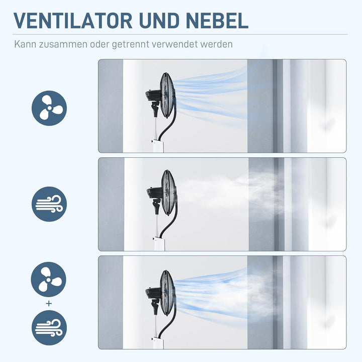 HOMCOM Ventilator mit Wasserkühlung, Standventilator mit Sprühnebel, Fernbedienung, Timerfunktion, o