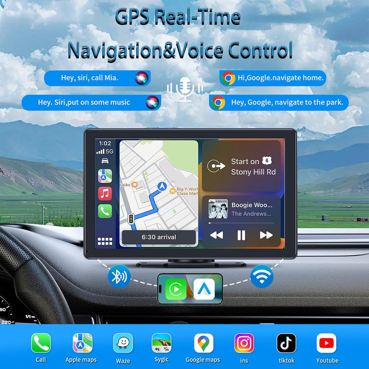 9 Zoll CarPlay Display für Autos - Kompatibel mit Apple CarPlay & Android Auto, Bluetooth 5.3,1080P