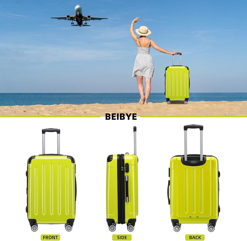 BEIBYE Hartschalen Koffer Trolley Rollkoffer Reisekoffer 4 Zwillingsrollen Polycabonat (Grün, 66cm -