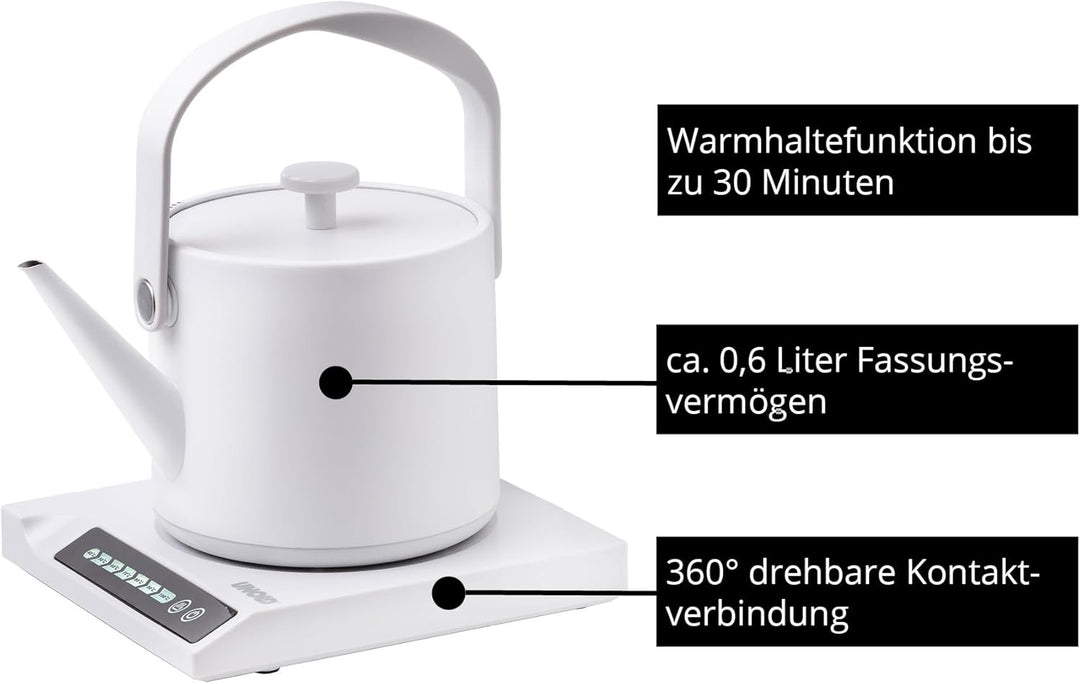 Unold 18210 Blitzkocher Clara, Wasserkocher, 1.000 W, 0,6L – 360° drehbar, mit Warmhaltefunktion, 7