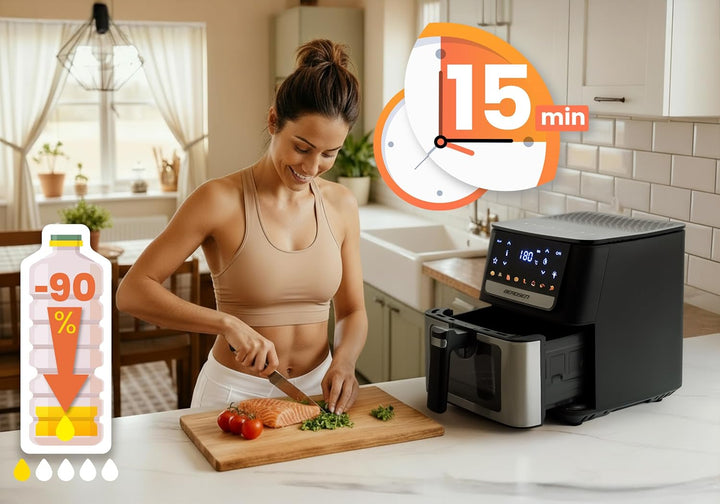 Berdsen Heissluftfritteuse XL 6,5L - Airfryer mit Sichtfenster und Touchscreen - 1700W - 8 Programme