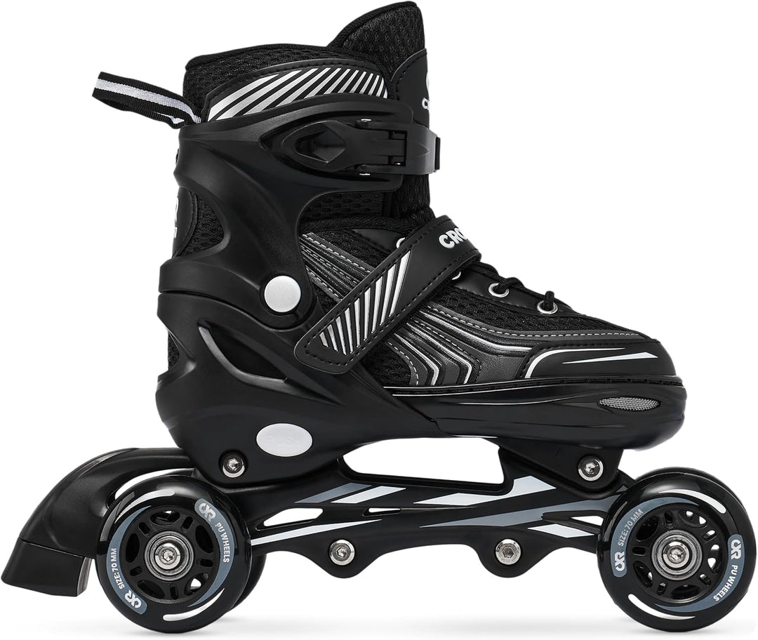 3in1 Inline Skates Inliner Triskates Rollschuhe Croxer Optima verstellbar 39-42(24cm-26,5cm) Schwarz