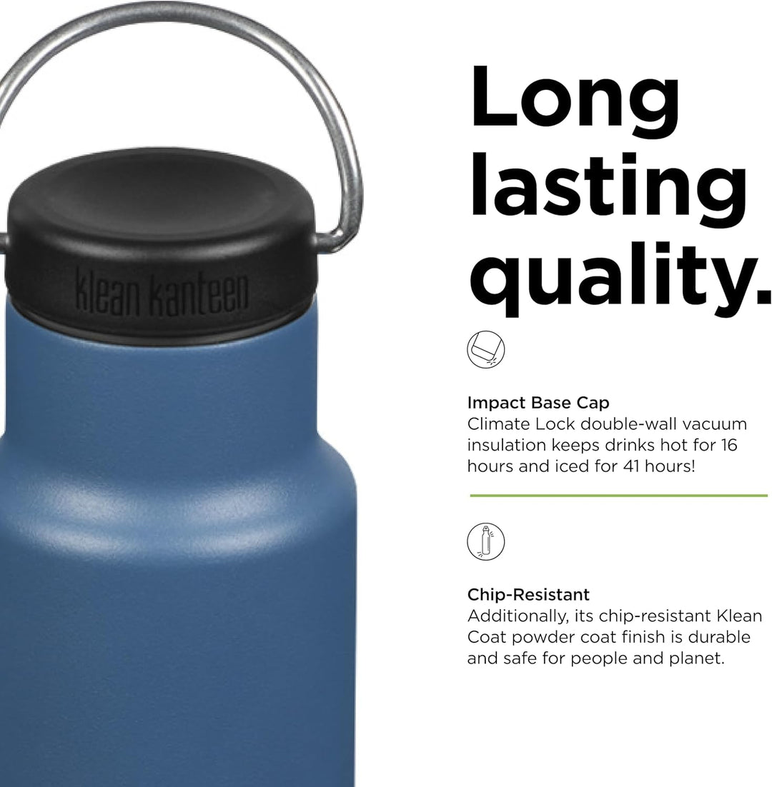 Klean Kanteen Isoliert, klassisch, schmal, 340 g (mit Schlaufenkappe), echtes Blaugrün, Blaugrün