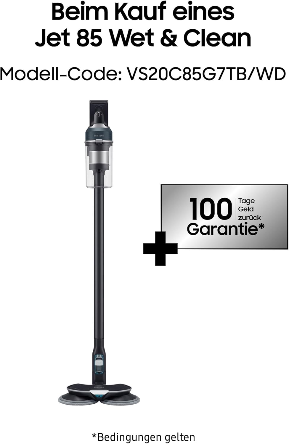 Samsung Jet 85 Wet&Clean Akku-Staubsauger, 210 W, Inkl. Wischaufsatz Spray Spinnig Sweeper und weite