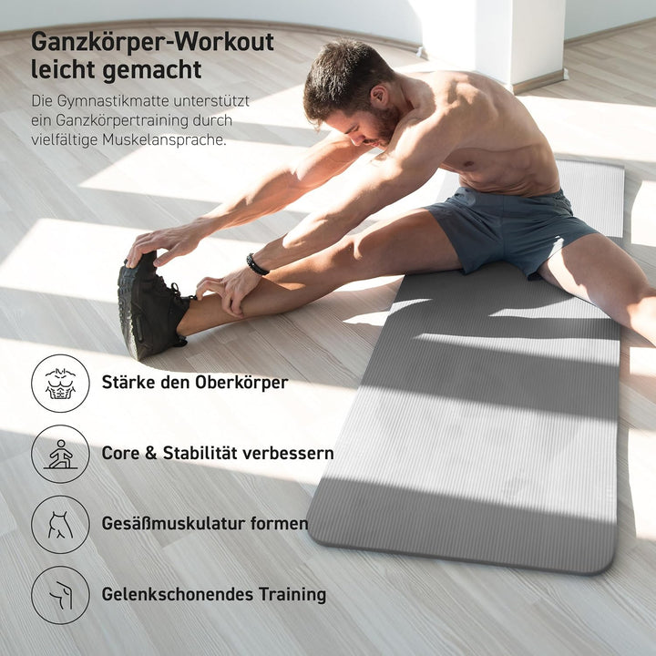 MSPORTS Gymnastikmatte | Yogamatte Premium rutschfest inkl. Tragegurt + Übungsposter + Workout App I