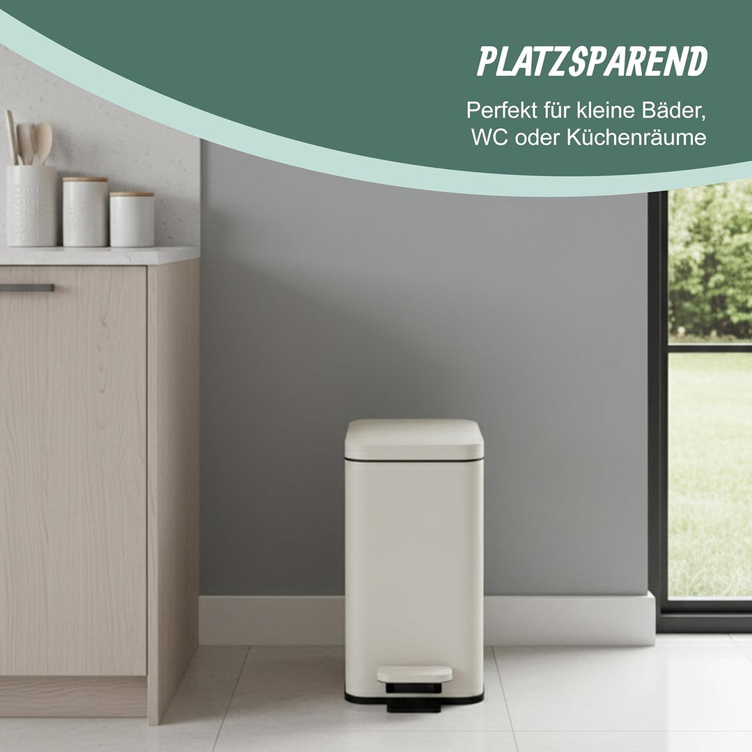 Relaxdays Mülleimer, 10 Liter, 16 cm schmal, Softclose, Fusspedal, Inneneimer, Küche & Bad, Matter A
