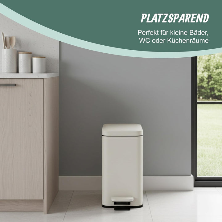 Relaxdays Mülleimer, 10 Liter, 16 cm schmal, Softclose, Fusspedal, Inneneimer, Küche &amp; Bad, Matter A