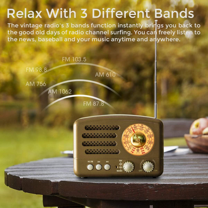 PRUNUS J-160 AM/FM/SW Retro Radio mit Bluetooth, Nostalgie Radio Klein mit 1800mAh Wiederaufladbare