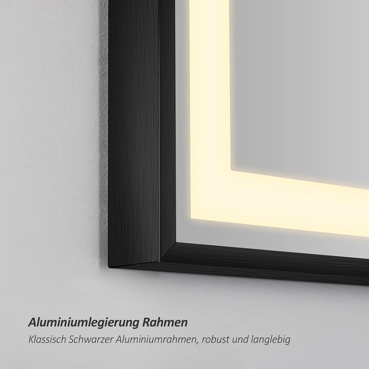 EMKE Badspiegel mit Beleuchtung 80x60cm, Badezimmerspiegel mit Antibeschlag, Neutralweiss Licht dimm