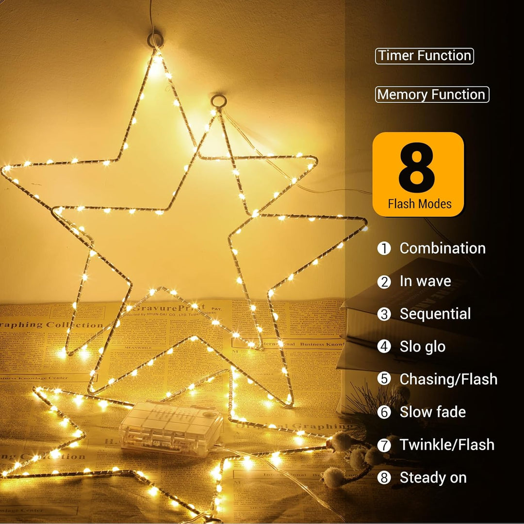 GlobaLink 3 Stück LED Weihnachtsstern Beleuchtung, Weihnachtsdeko Fenster mit 135 LEDs 8 Modi Batter