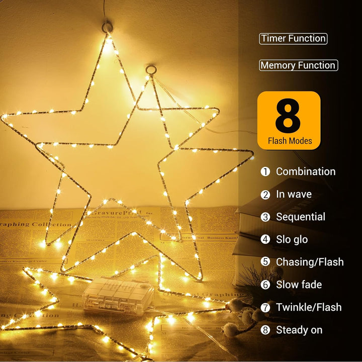 GlobaLink 3 Stück LED Weihnachtsstern Beleuchtung, Weihnachtsdeko Fenster mit 135 LEDs 8 Modi Batter