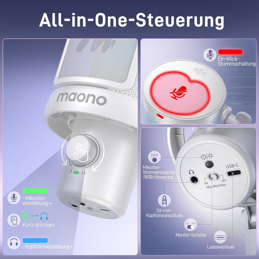 MAONO Mikrofon Kabellos für PC, Gaming Mikrofon mit Software-AI-Stimmänderung, Geräuschunterdrückung