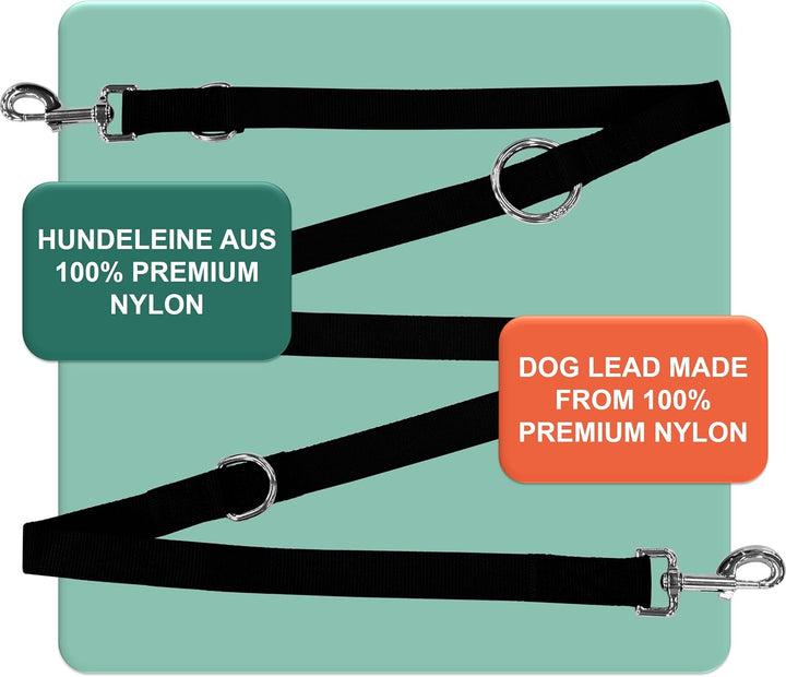 DEY - Premium Hundeleine Nylon 2m | 3fach Verstellbar | für Kleine, Mittelgrosse u. Grosse Hunde | v