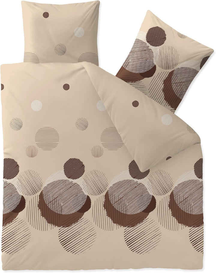 CelinaTex Touchme Biber Bettwäsche 200 x 220 cm 3teilig Baumwolle Bettbezug Lina beige grau schwarz