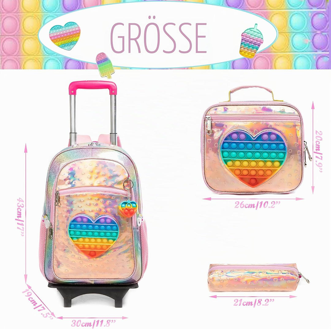 HTgroce Pop Push It Schulranzen Mit Rollen, Toy Schulranzen Trolley Pop Kinder, Fidget Trolley Rucks