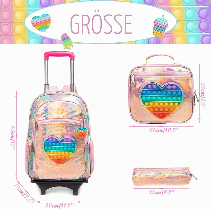 HTgroce Pop Push It Schulranzen Mit Rollen, Toy Schulranzen Trolley Pop Kinder, Fidget Trolley Rucks